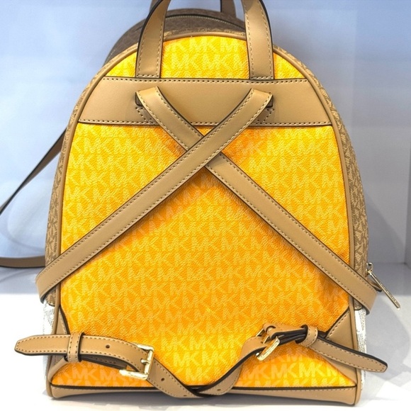 Michael Kors Rhea Medium Color-Block Signature Logo Backpack Pop Orange Multi - Picture 6 of 9